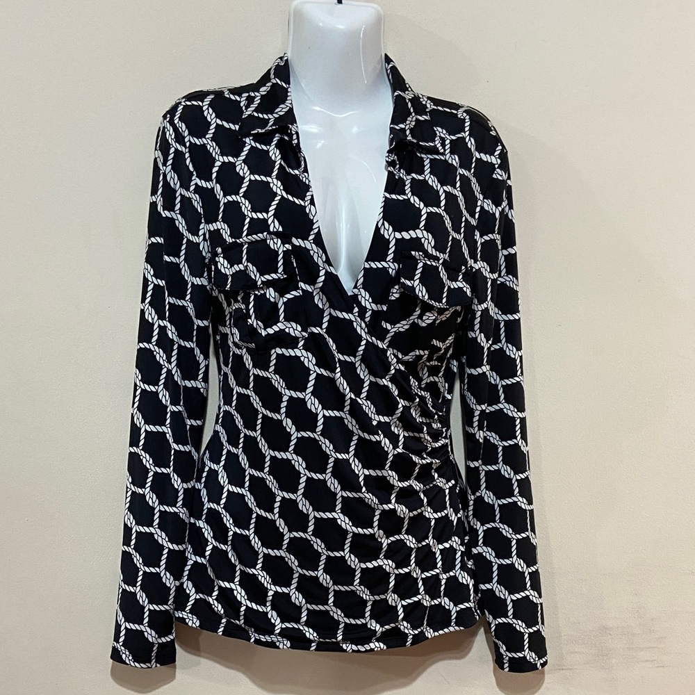 Guess Black and White Rope Pattern Blouse